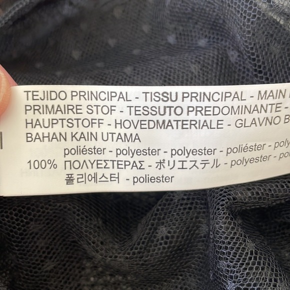 ZARA BASIC COLLECTION top size S black mesh shortsleeve embroidered babydoll - Picture 6 of 6